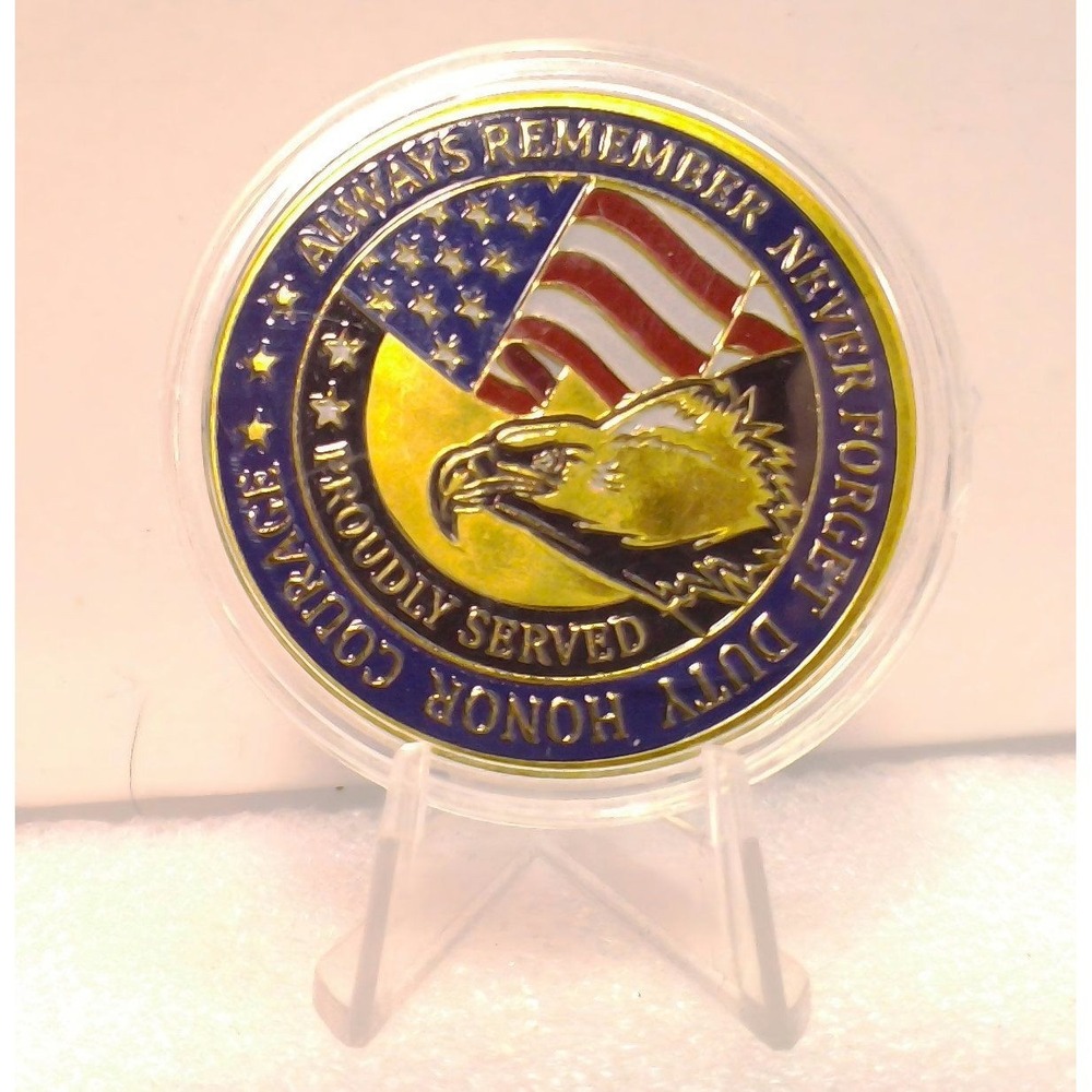 Veterans Challenge Coin Military Gold Tone Eagle Flag Patriotic Tribute - Picture 2 of 6